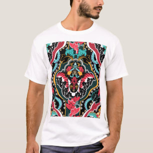 T-shirt Floral Indien : Papier peint Vintage sans couleur.