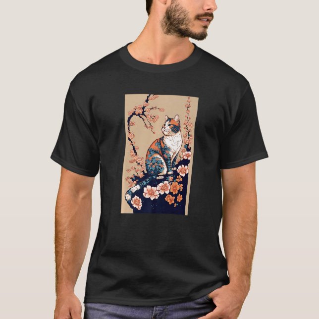 T-shirt Floral Japanese Cat   (Devant)