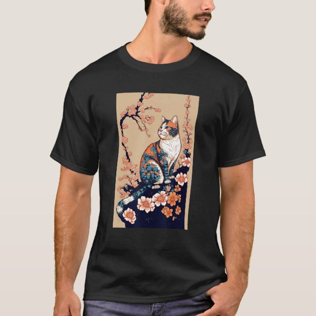 T-shirt Floral Japanese Cat (Devant)