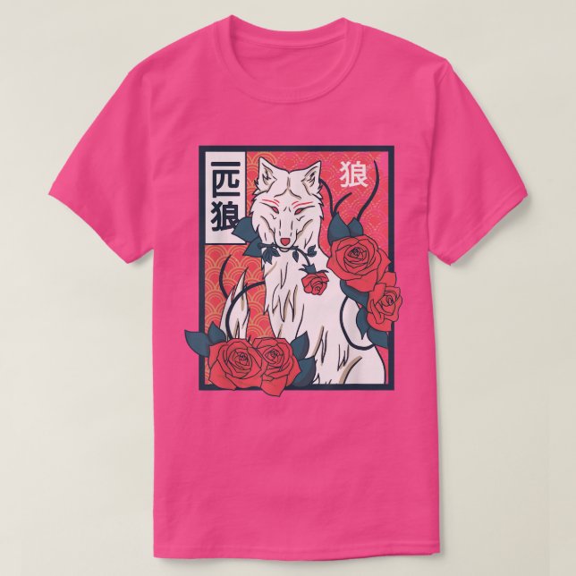 T-shirt Floral Japanese Wolf  (Design devant)