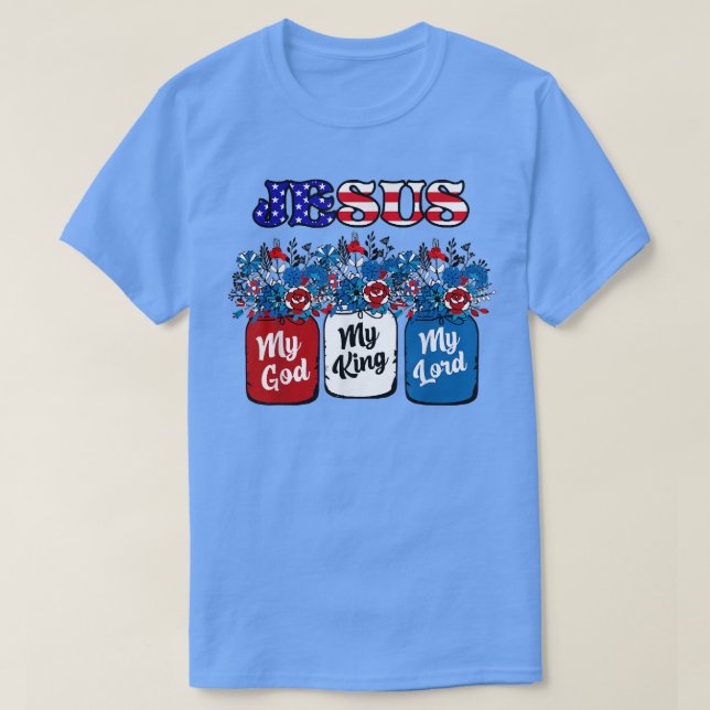 T-shirt Floral Jésus Mon Dieu Mon Roi Mon Seigneur, Blanc  (Design devant)