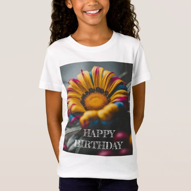 T-Shirt Floral Joyeux anniversaire filles (Devant)