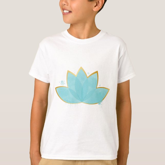 T-shirt Floral Lotus Seafoam Blue & Faux Gold (Devant)