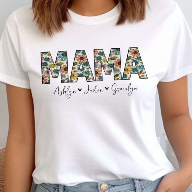 T-shirt Floral Mama Kids Noms des mères personnalisées Jou (Créateur téléchargé)