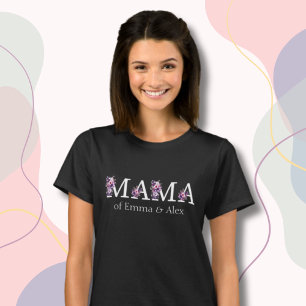 T-shirt Floral Mama texte personnalisé Enfants Noms de fem