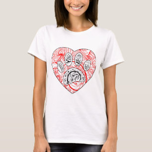 T-shirt Floral Mandala Chien Empreinte de patte Coeur roug