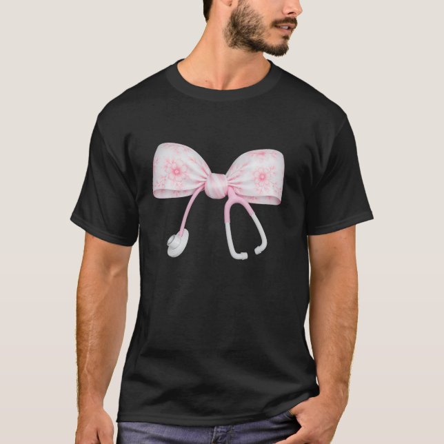 T-shirt Floral mignon Coquette rose Bow Stethoscope Regist (Devant)