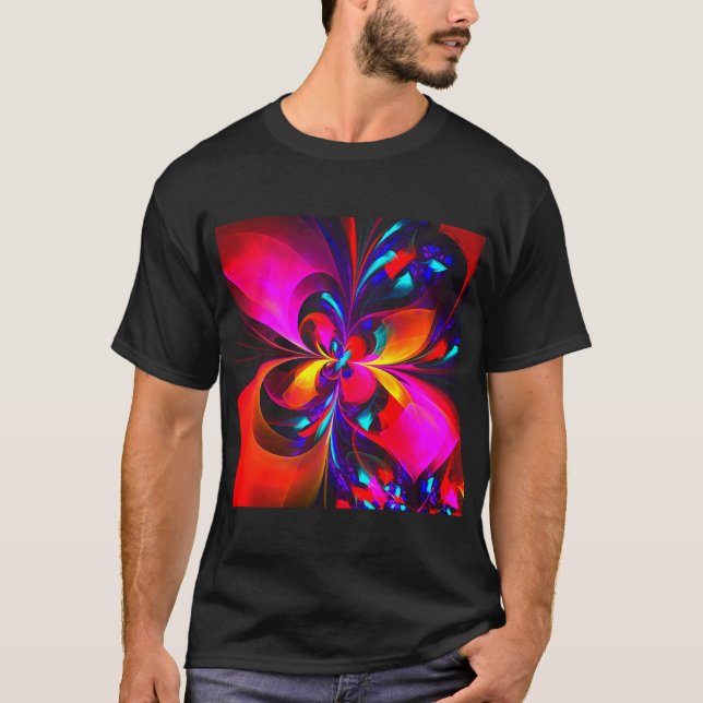 T-shirt Floral moderne Art Abstrait Rouge Bleu Motif #07 (Devant)