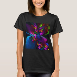T-shirt Floral moderne Art Abstrait Rouge Bleu Motif #15