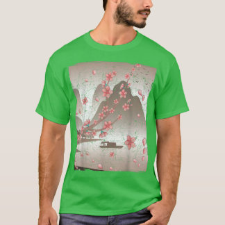 T-shirt Floral Montagne japonaise Sakura Fleur rose cerise