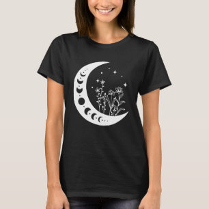 T-shirt Floral Moon, Boho, Floral Moon Flowers Crescent Co