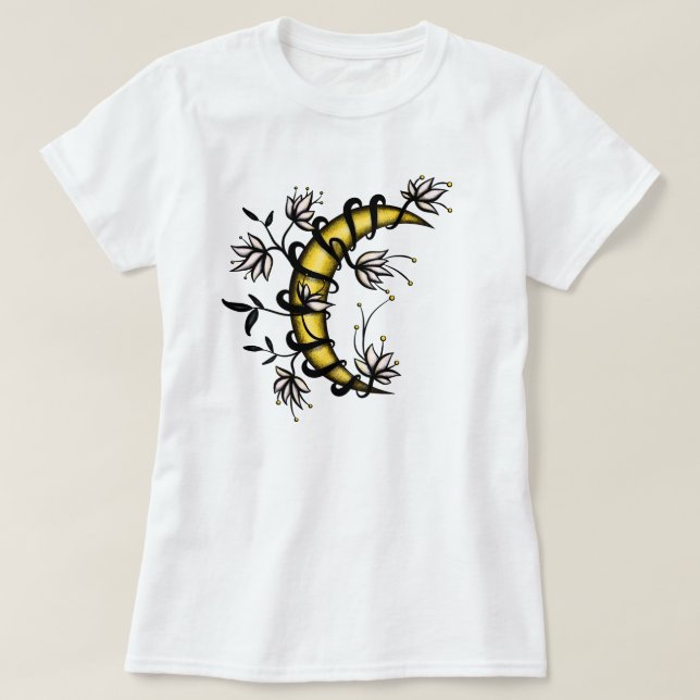 T-shirt Floral Moon Witchy Pagan (Design devant)