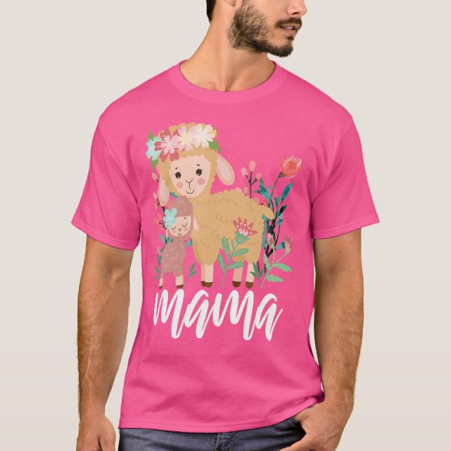 T-shirt Floral Mouton Maman Bébé Mama Animal Fête Mère Ell (Devant)