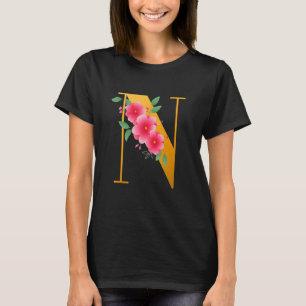 T-shirt Floral N Alphabet mûre Lettre initiale N G
