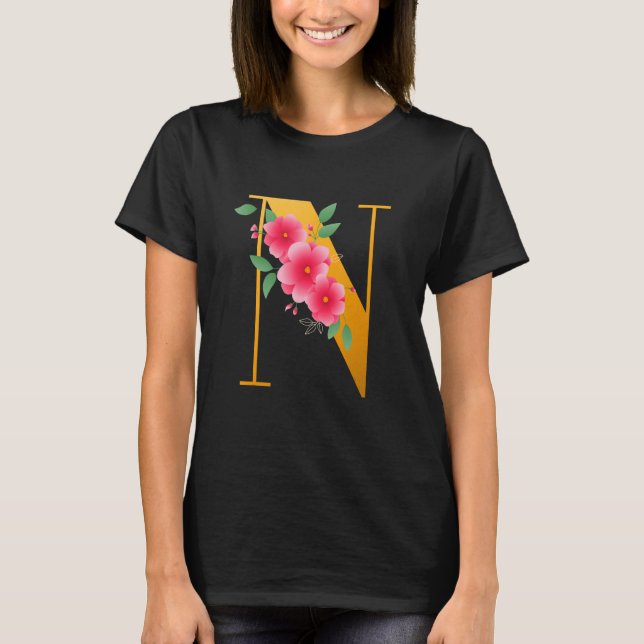 T-shirt Floral N Alphabet mûre Lettre initiale N G (Devant)