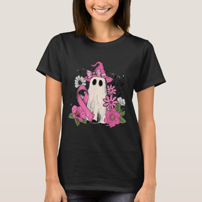 T-shirt Floral Nk Boo Ghost Cancer du sein Sensibilisation (Devant)