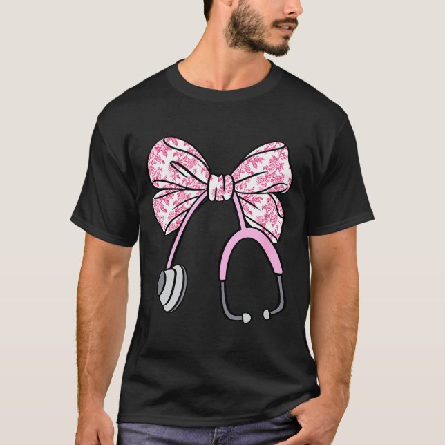 T-shirt Floral Nk Coquette Bow Rn Nurse Stethoscope Nursin (Devant)