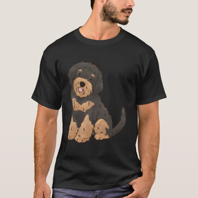 T-shirt Floral Noir Et Tan Aussiedoodle Aussie Do (Devant)