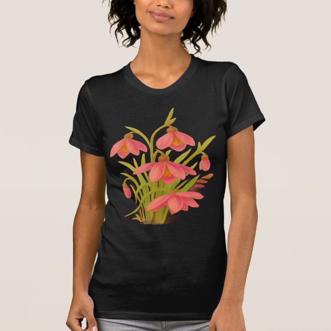 T-shirt floral noir, rose et vert (Devant)