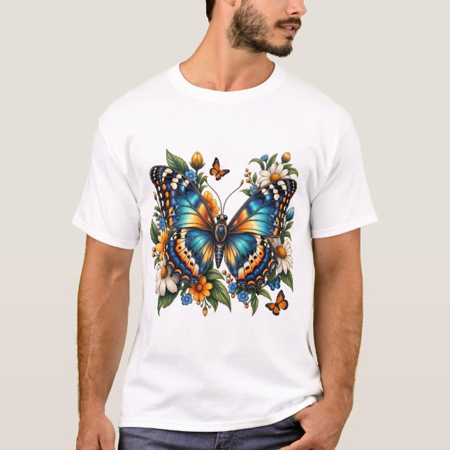 T-Shirt Floral Papillon Bleu (Devant)