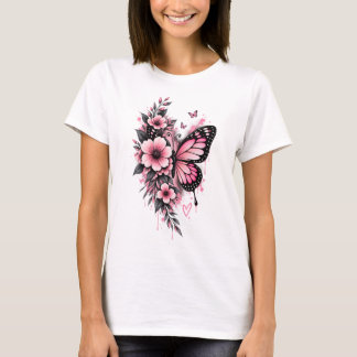 T-Shirt Floral Papillon Rose | Fleur Féminine Ae