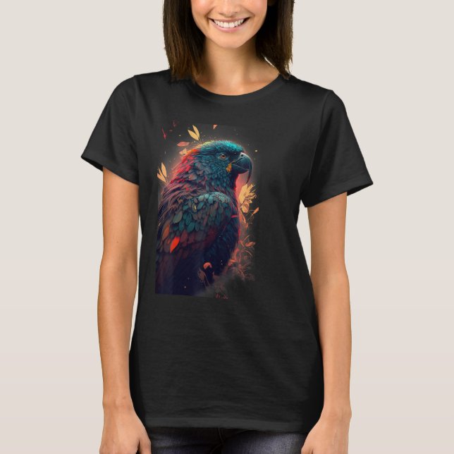 T-shirt Floral Parrot Colourful Scarlet Macaw parrot bird  (Devant)