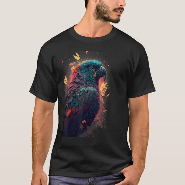 T-shirt Floral Parrot Colourful Scarlet Macaw parrot bird  (Devant)
