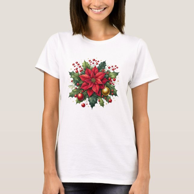 T-shirt Floral Poinsettia Christmas – Festive Holiday (Devant)