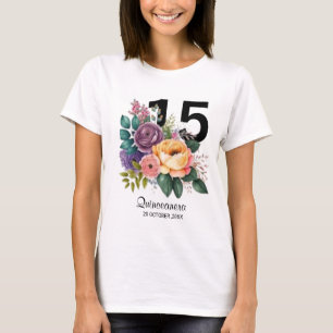 T-shirt Floral Quinceanera 15e anniversaire
