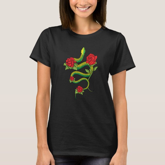 T-shirt Floral Reptile Keeper Animal  Roses Snake  Snake (Devant)
