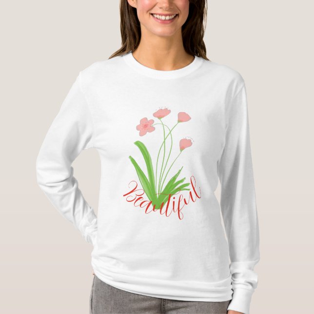 T-shirt Floral Rose Et Vert (Devant)