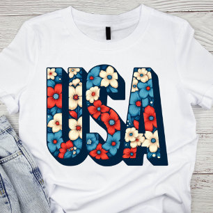T-shirt Floral rouge, blanc et bleu vintage USA