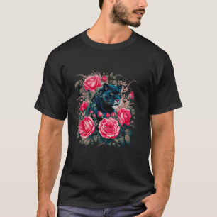 T-shirt Floral Rouge rose roses Panthère noir Feline Vinta