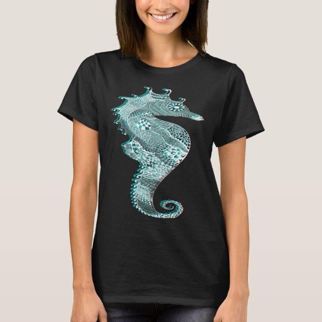 T-shirt Floral Seahorse Nautical (Devant)