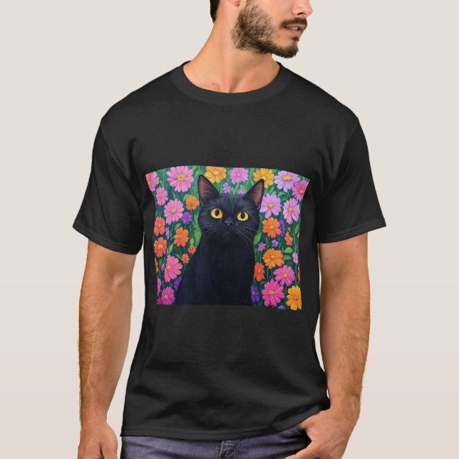 T-shirt Floral Serenity: The Black Cat (Devant)