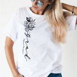 T-shirt Floral Sketch Modern Grad Script Personalized Grad<br><div class="desc">Beautiful,  c'est un beau design de t-shirt. Our design feobjets the word grad writes in elegant calligraphy font. Our beautiful sketch floral bouquet extends from the grad. Customize with the grade's name and graduation year. Designed by Moodthology Papery</div>