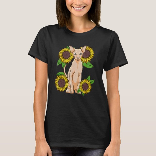 T-shirt Floral Sunflower Sphynx Cat Lover (Devant)