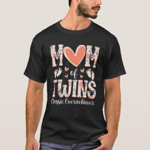 T-shirt Floral Twins Mère Drôle Maman De Twins Classic Ove