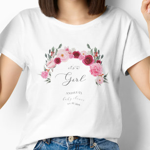 T-shirt Floral vibrant rose chaud C'est un Baby shower de
