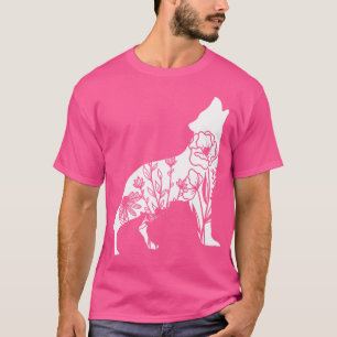 T-shirt Floral Wolf Flower Imprimer Forêt Filles Amoureux 