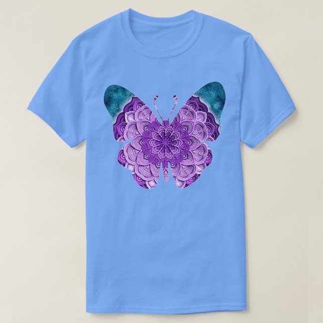 T-shirt Florale de papillon pourpre en fleur hippie Mandal (Design devant)
