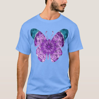 T-shirt Florale de papillon pourpre en fleur hippie Mandal
