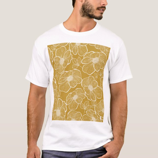 T-shirt Florale d'or monochrome : Abstrait sans fil (Devant)