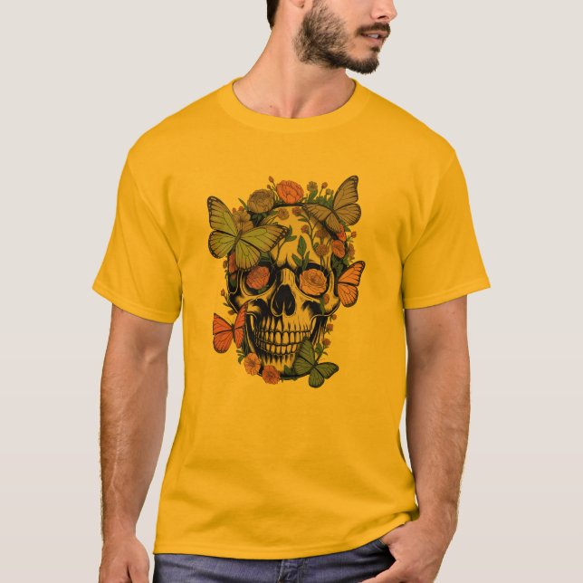 T-shirt FloralSkullT-Shirt | Ästhetischer SchädelmitBlumen (Devant)