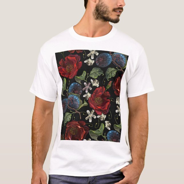 T-shirt Flore brodée : Renaissance Motif sans joint (Devant)