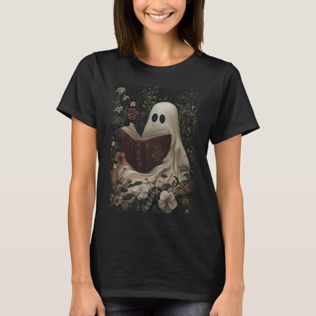 T-shirt Flore Fantôme Livre de lecture Halloween Costume g (Devant)