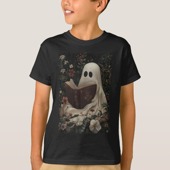 T-shirt Flore Fantôme Livre de lecture Halloween Costume g (Devant)