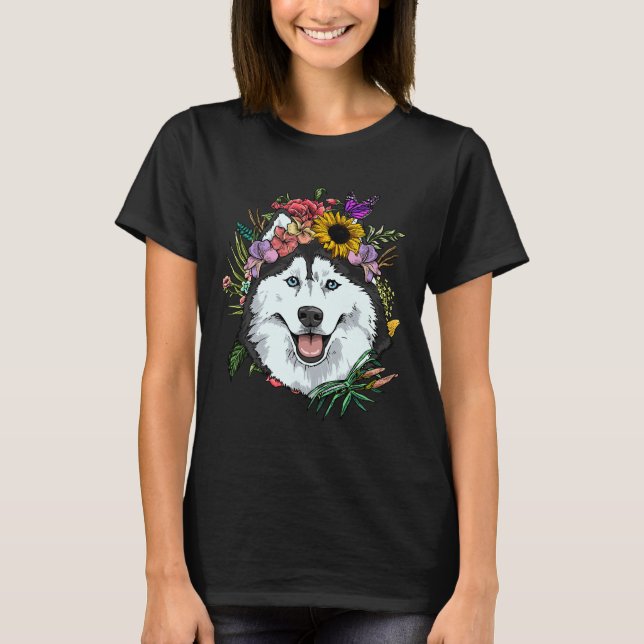 T-shirt Flore Sibérie Husky Chien Printemps Nature Sibérie (Devant)