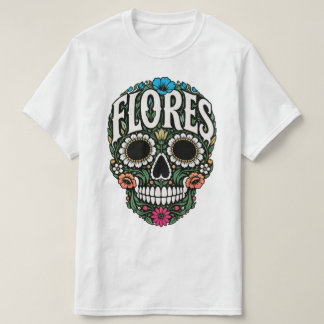 T-shirt flores nom de famille crâne de sucre