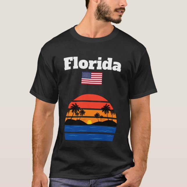 T-shirt Florida beach souvenir palm trees ocean sunset US  (Devant)